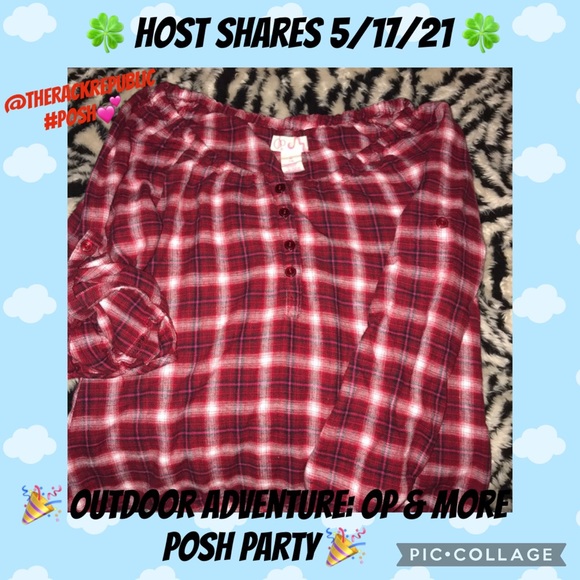 Op Medium Red plaid top button tie back sleeved - Picture 4 of 4